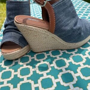 Soda Blue and Brown Wedge Shoes with Casual Comfort